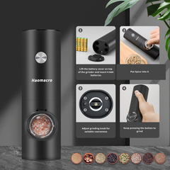 Electric salt and pepper grinder set, adjustable thickness, battery powered, kitchen seasoning tool, suitable for kitchen, gift giving